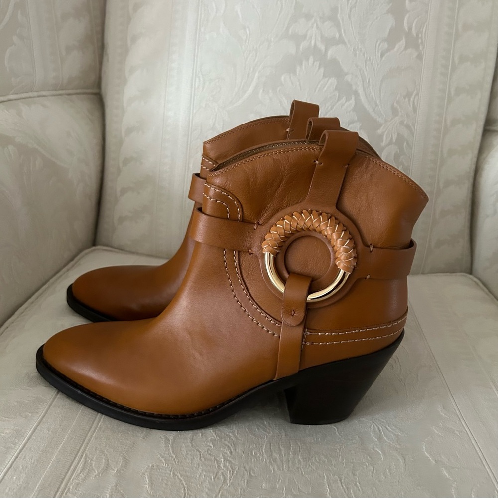 See by Chloe Hanna Chelsea slip inn western style boots in tan leather size 41 - Picture 5 of 12